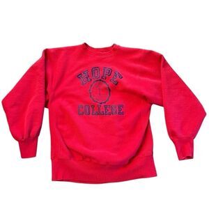 Champion Reverse Weave Sweatshirt Vintage 1980s Red Hope College Large